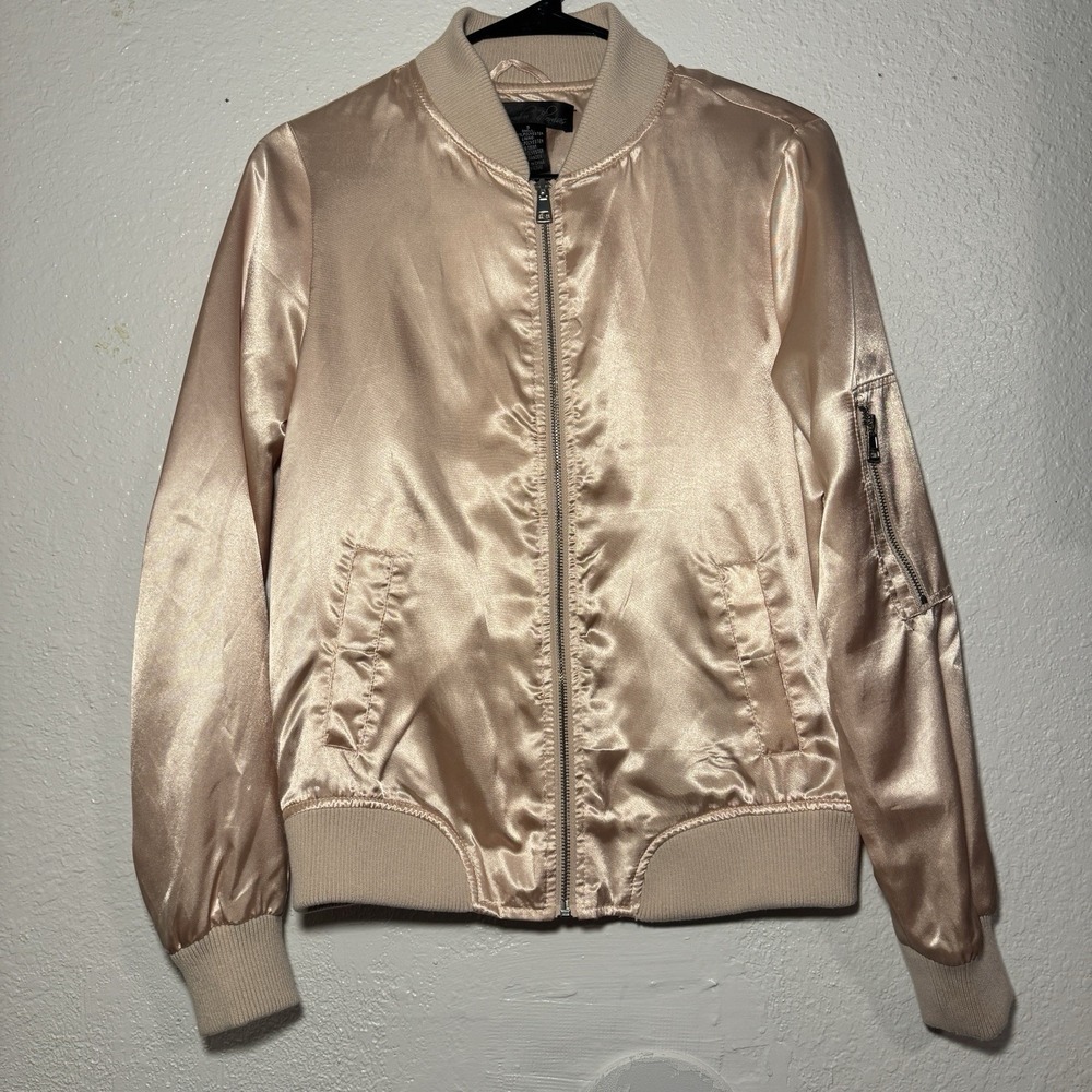 Baby Pink Satin Bomber Jacket Y2K 2000s Retro Millennium Size Small Women's VTG